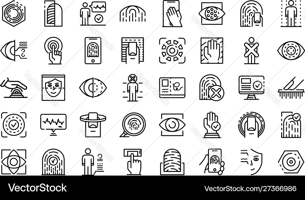Biometric authentication icons set outline style Biometric authentication icons set outline style vector image