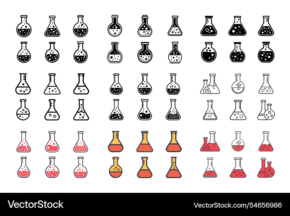 Laboratory flask icon set in silhouette style Vector Image