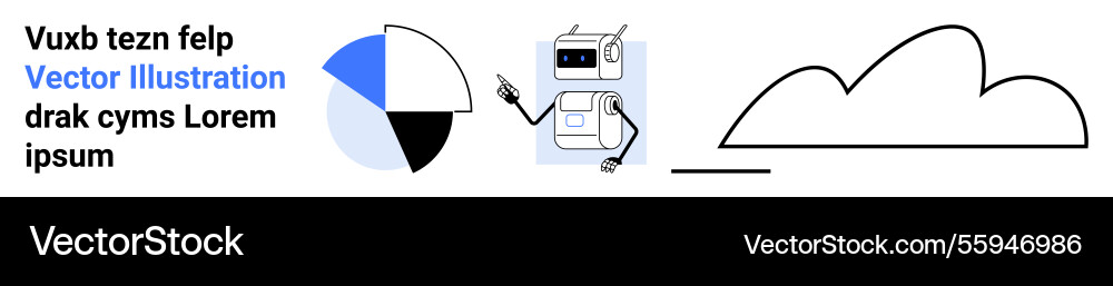 Robot interacting with pie chart cloud outline Robot interacting with pie chart cloud outline vector image