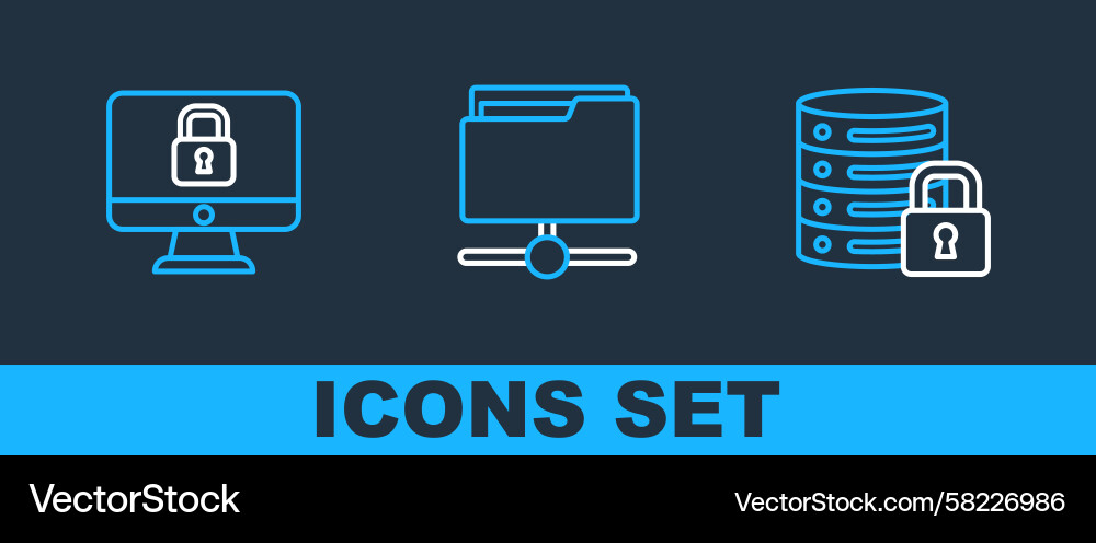 Server Security Lock Icons Vector Image