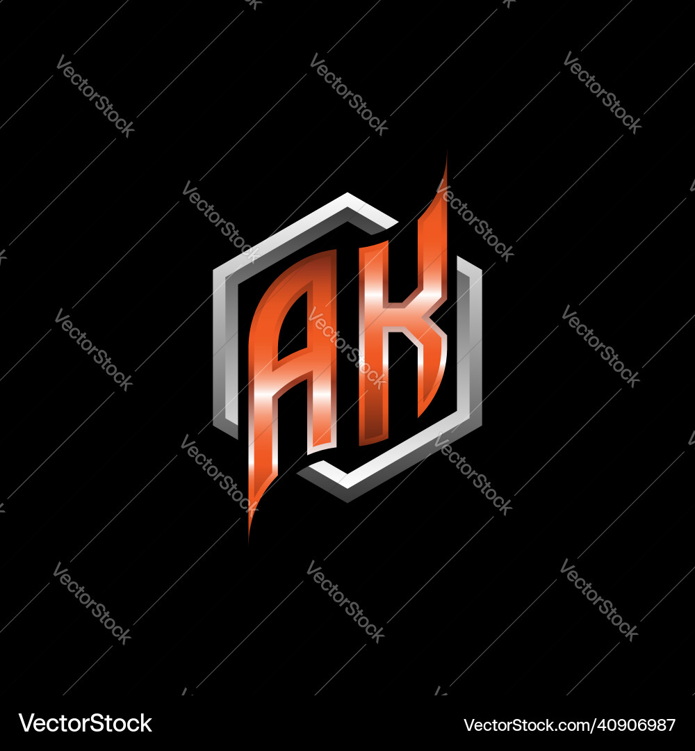 Ak monogram geometric orange with hexagonal Ak monogram geometric orange with hexagonal Vector Image