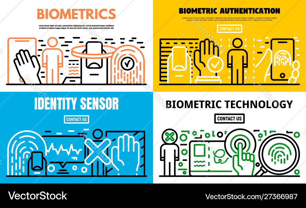 Biometric recognition banner set outline style Biometric recognition banner set outline style vector image