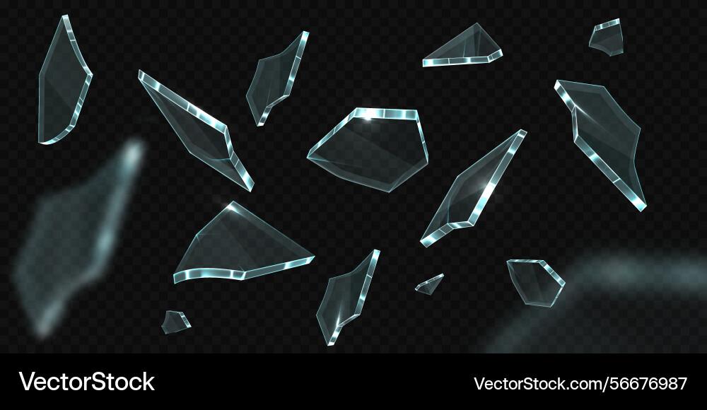 Exploding flying shards of broken glass different Exploding flying shards of broken glass different Vector Image