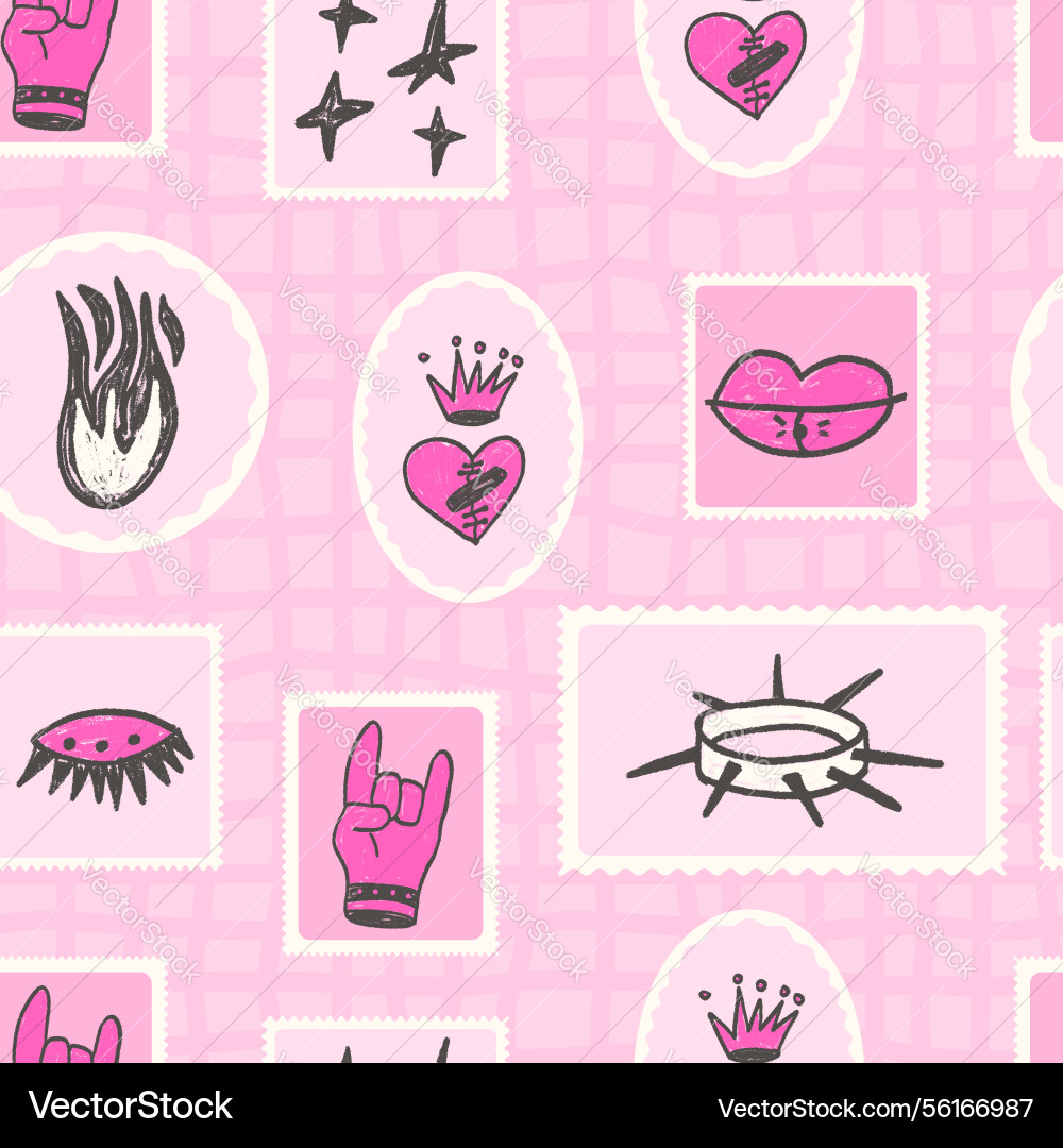 Horns broken heart postage stamp seamless pattern Vector Image