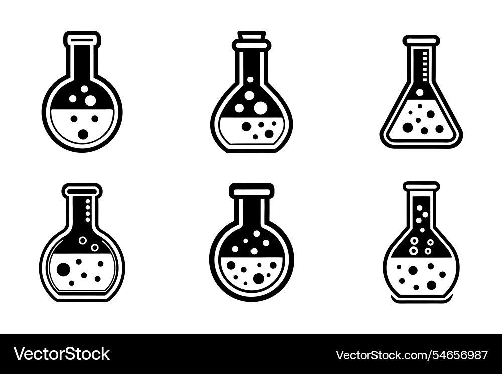 Laboratory flask icon set in silhouette style Vector Image