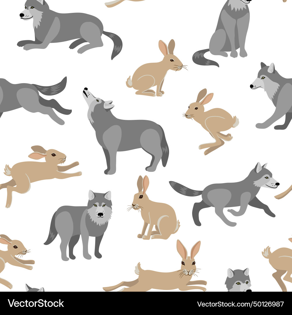 Seamless pattern with wolves and rabbits Seamless pattern with wolves and rabbits vector image