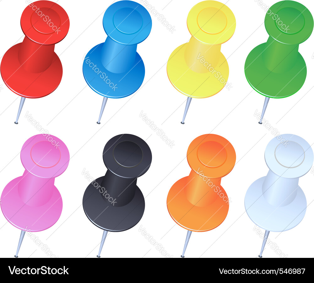 Set of Colorful Push Pins Vector Image