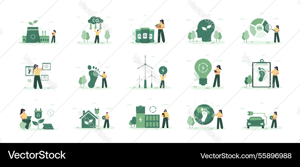 Co2 neutral mega set characters calculate Co2 neutral mega set characters calculate Vector Image