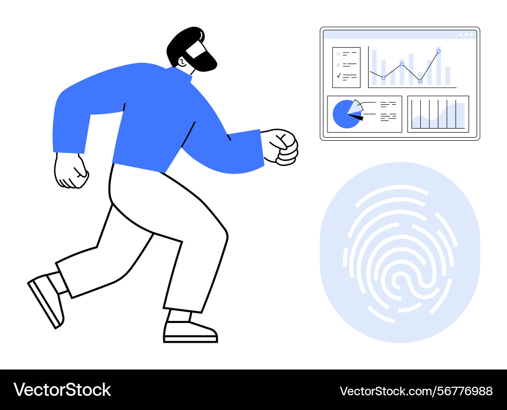 Data analyst moving forward with fingerprint Data analyst moving forward with fingerprint vector image