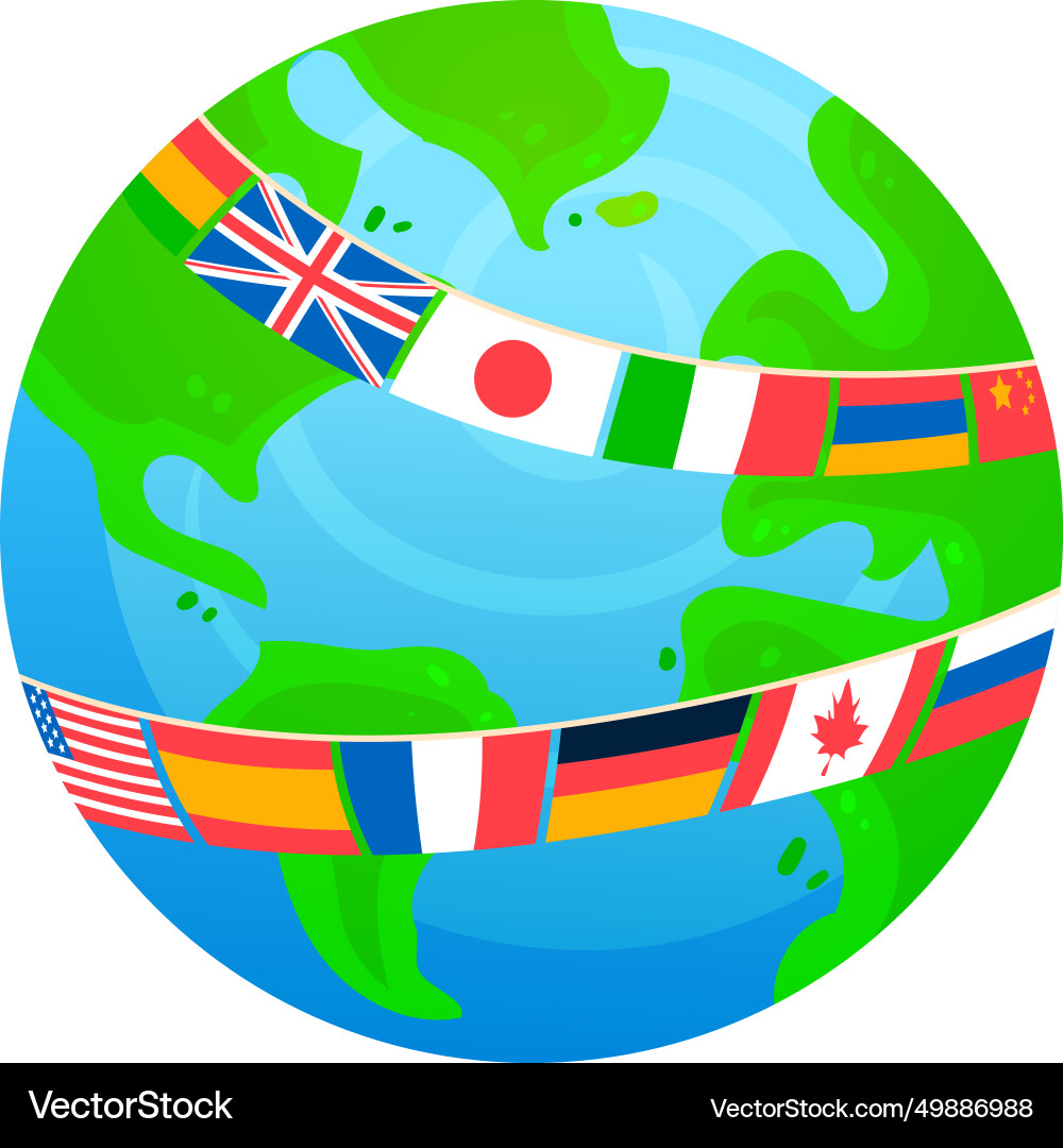 Globe with international flags world unity Globe with international flags world unity vector image