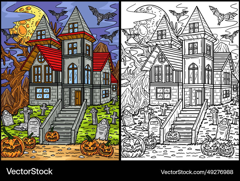 Halloween haunted house coloring page Halloween haunted house coloring page vector image