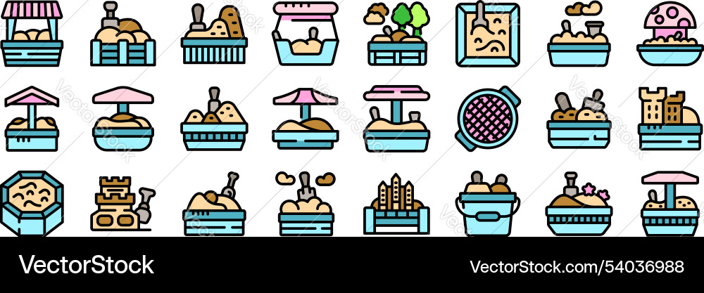 Sandbox icons set showing children playing Sandbox icons set showing children playing vector image
