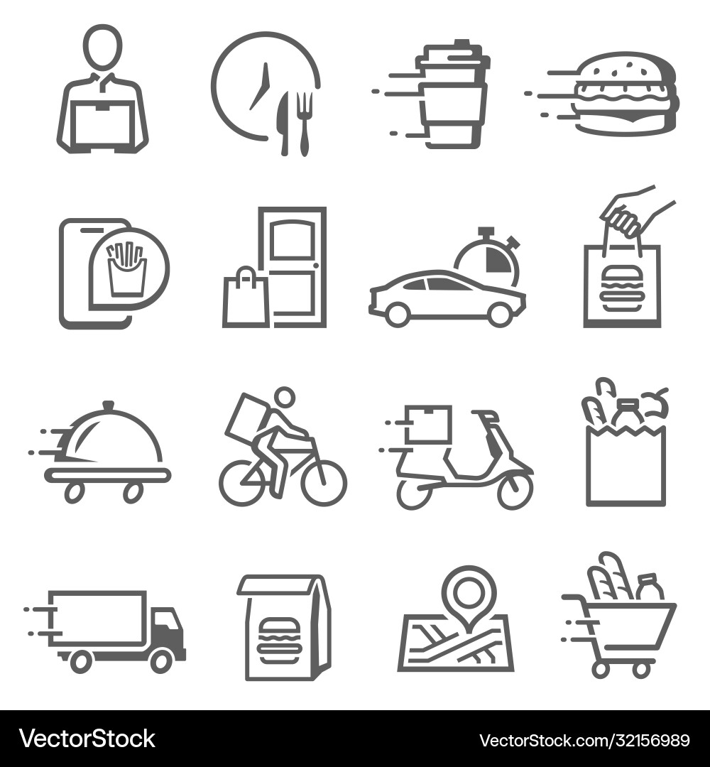 Food Delivery Icon Set - Transport & Shipping Vector Image