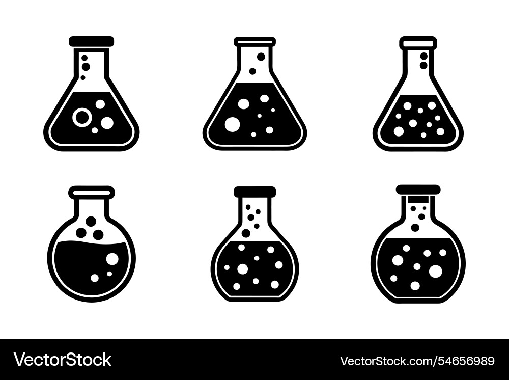 Laboratory flask icon set in silhouette style Vector Image