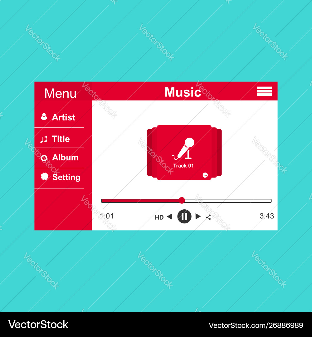 Media player application app template with flat Media player application app template with flat vector image