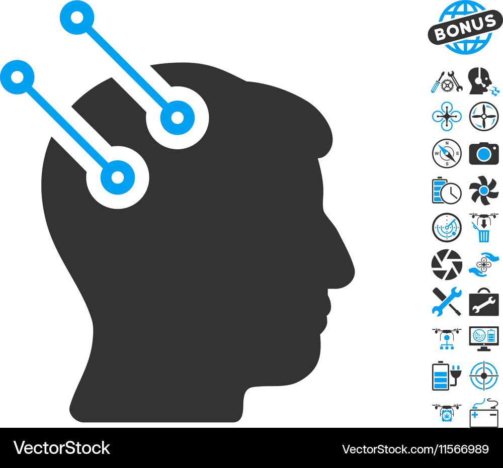 Neural interface connectors icon with copter tools Vector Image