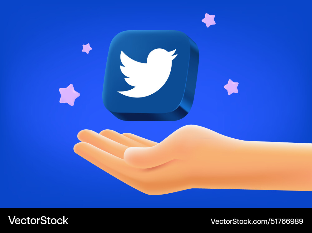 Old twitter application 3d button with the hand vector image