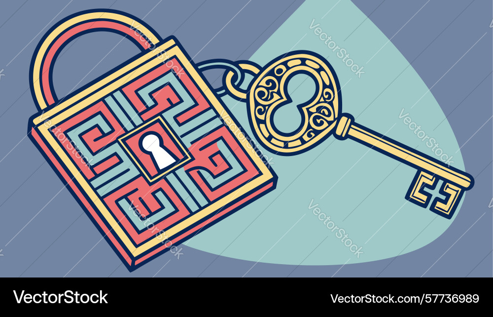 Padlock and key with abstract geometric pattern vector image