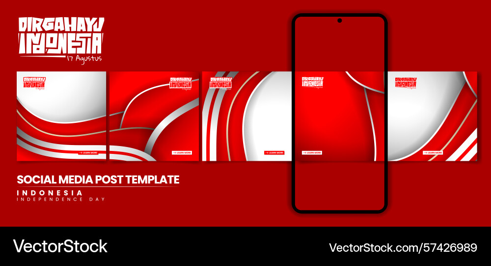 Set of carousel post in abstract red and white Vector Image