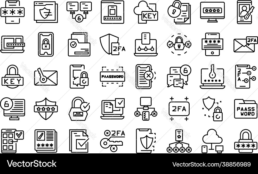 Two factor authentication icons set outline Two factor authentication icons set outline vector image