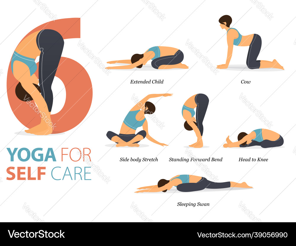 6 Yoga Poses for Wellness Vector Image