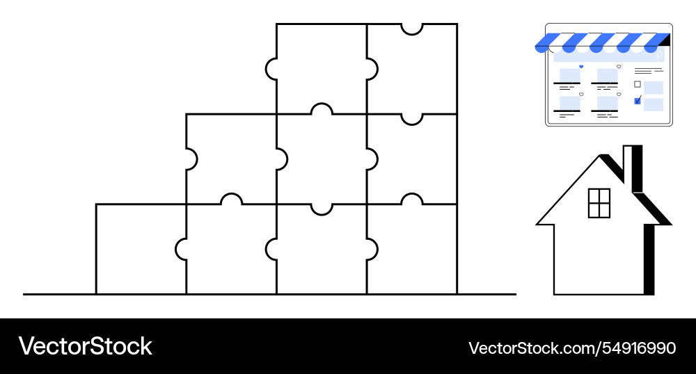 Digital puzzle building blocks with online store Digital puzzle building blocks with online store Vector Image