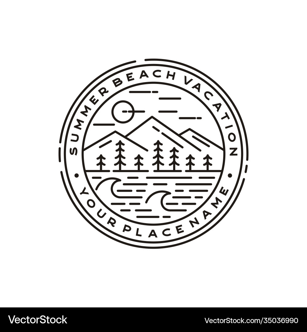 Mountain sea waves pine tree and sun for hipster Mountain sea waves pine tree and sun for hipster vector image
