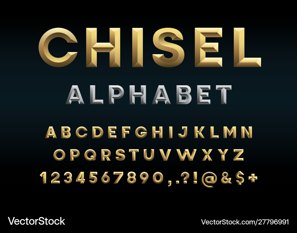 Chisel Alphabet Font - Engraved Style vector image