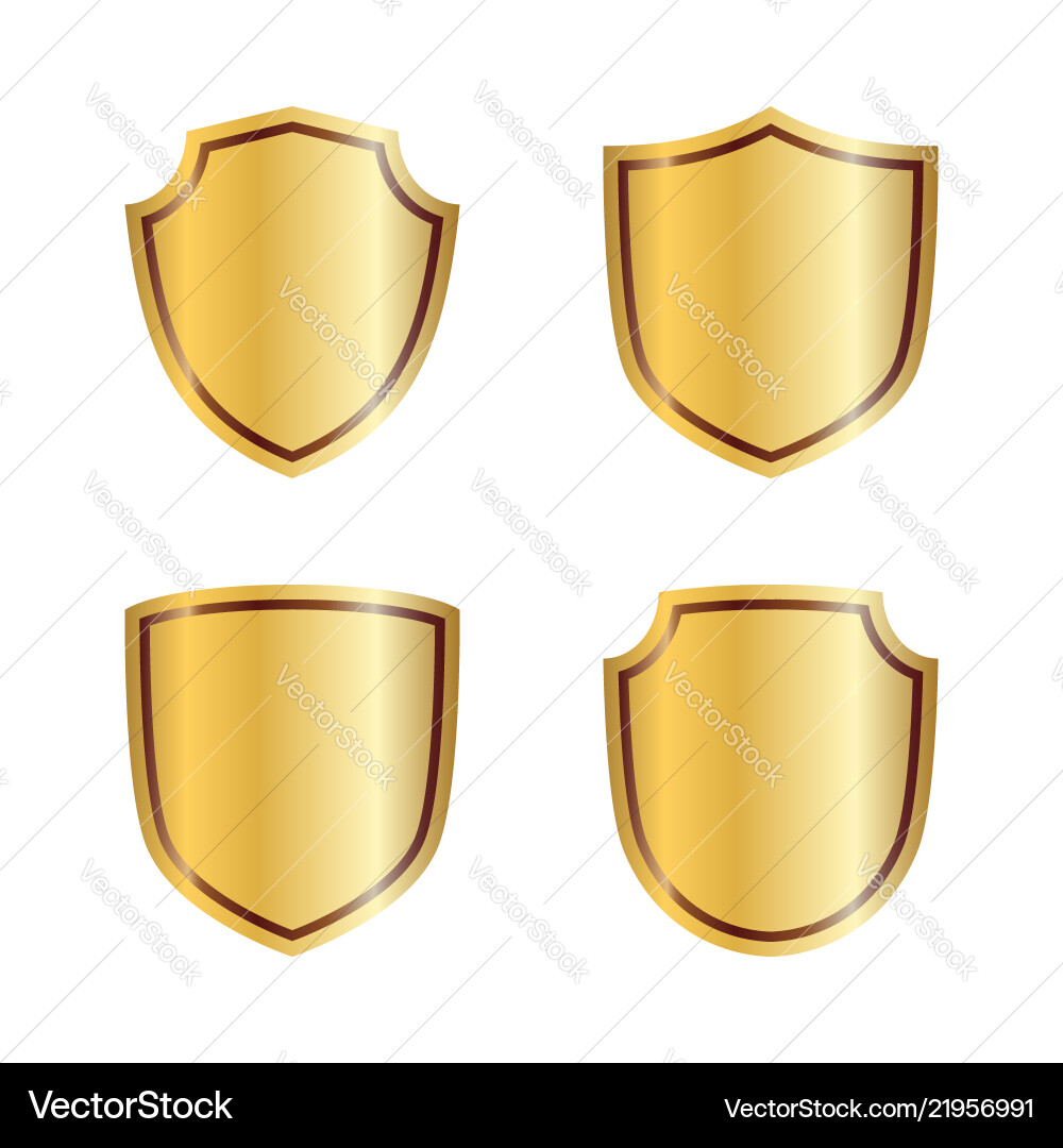 Gold shield shape icons set 3d golden emblem Vector Image