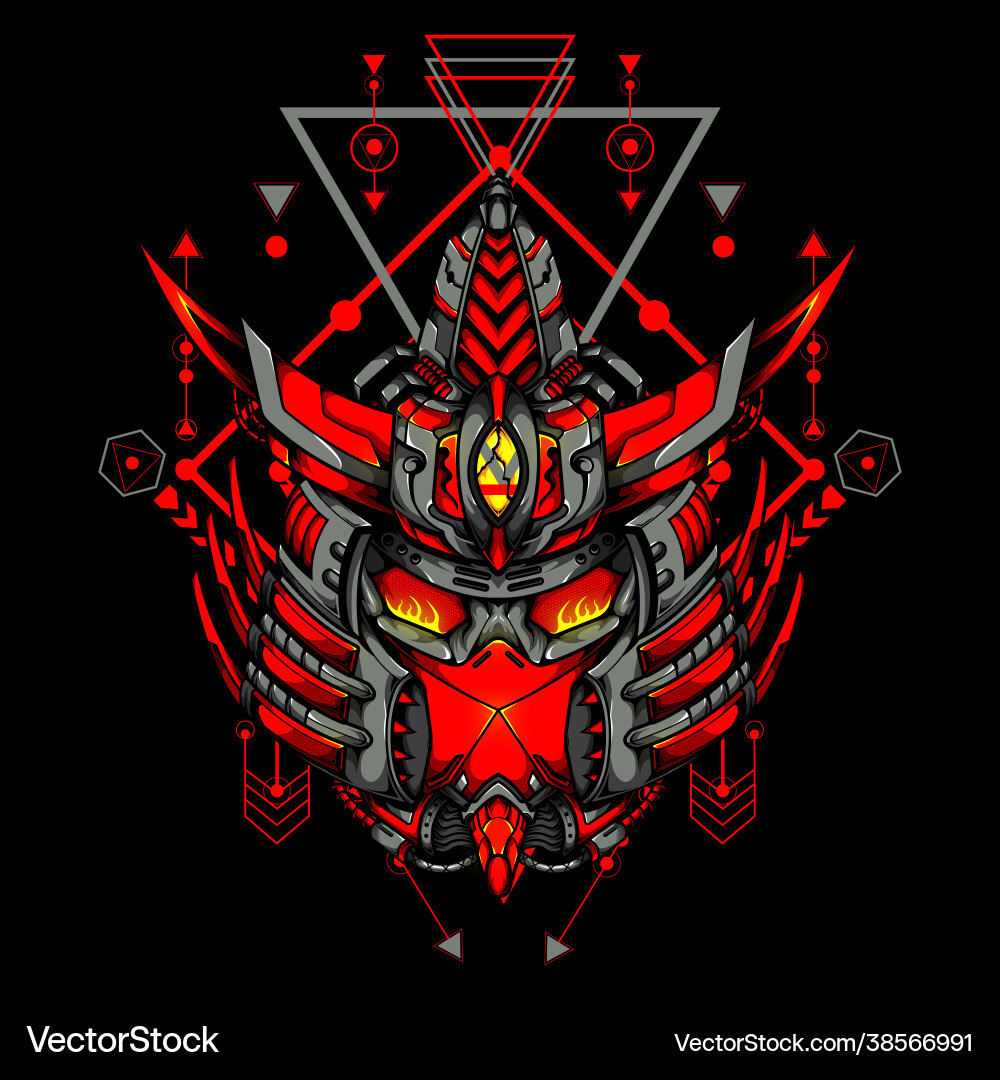 Japanese samurai robot with sacred geometry can vector image