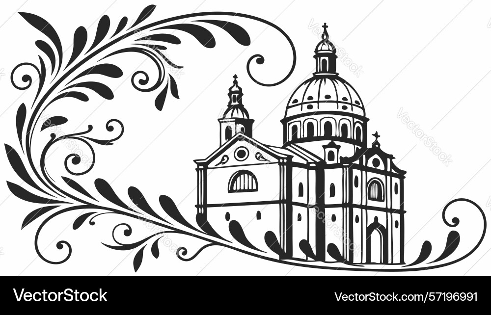 Ornate building corner with intricate scrollwork vector image