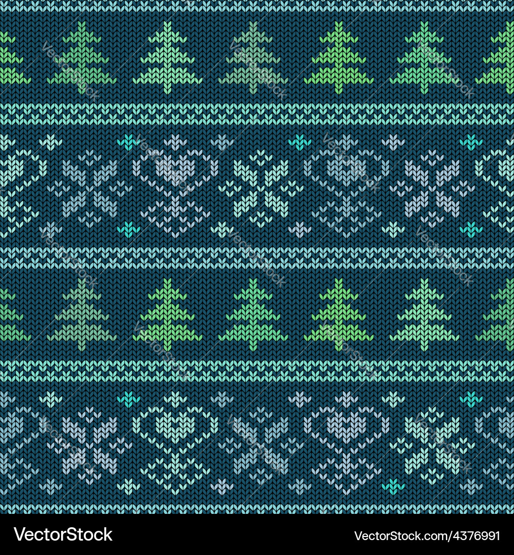 Seamless knitted pattern with trees and snowflakes Seamless knitted pattern with trees and snowflakes vector image
