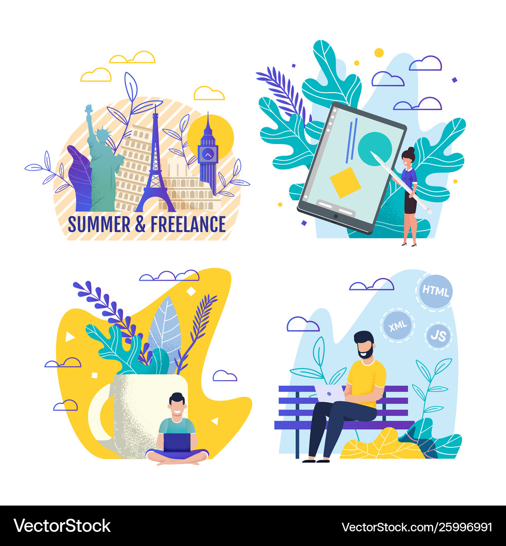 Summer and freelance work travel cards set – Royalty-Free Vector |  VectorStock, image size:1000x1080