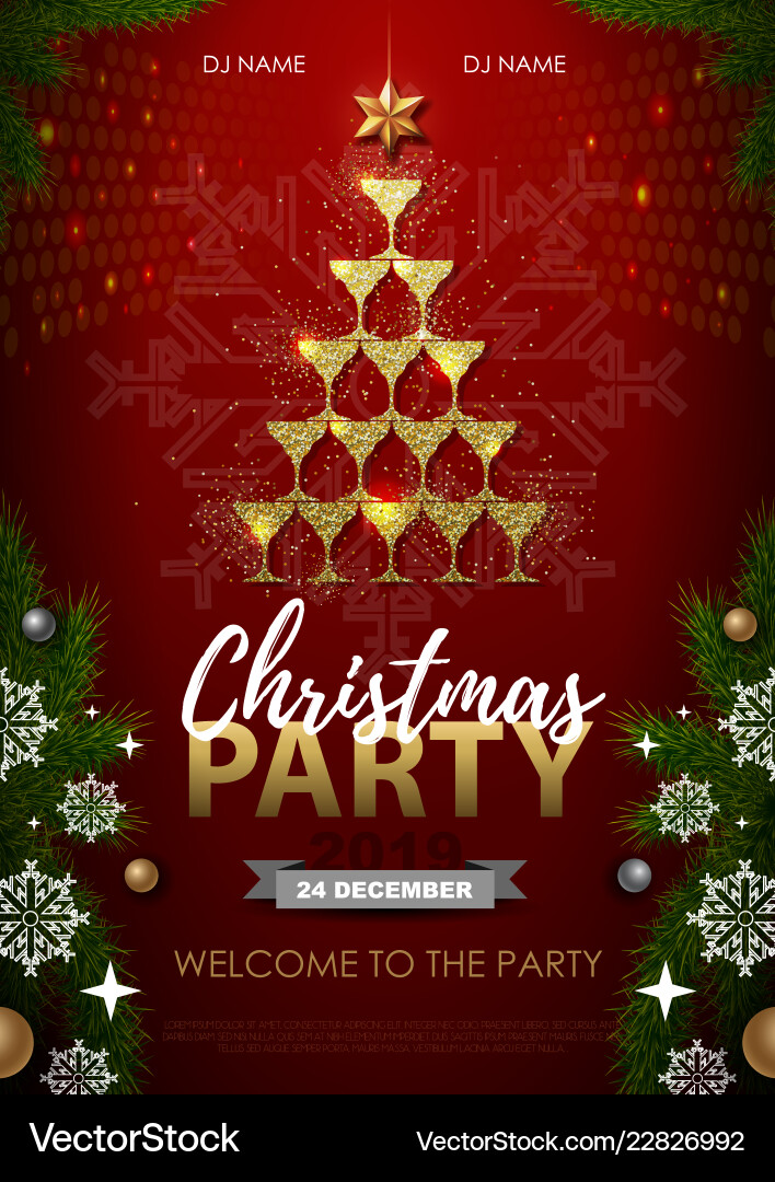 Christmas party poster with golden champagne Christmas party poster with golden champagne vector image