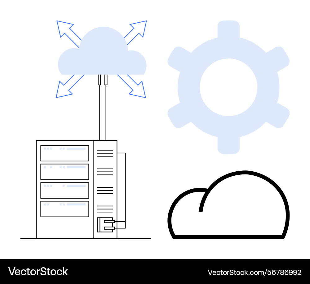 Cloud computing setup with server data transfer Cloud computing setup with server data transfer vector image