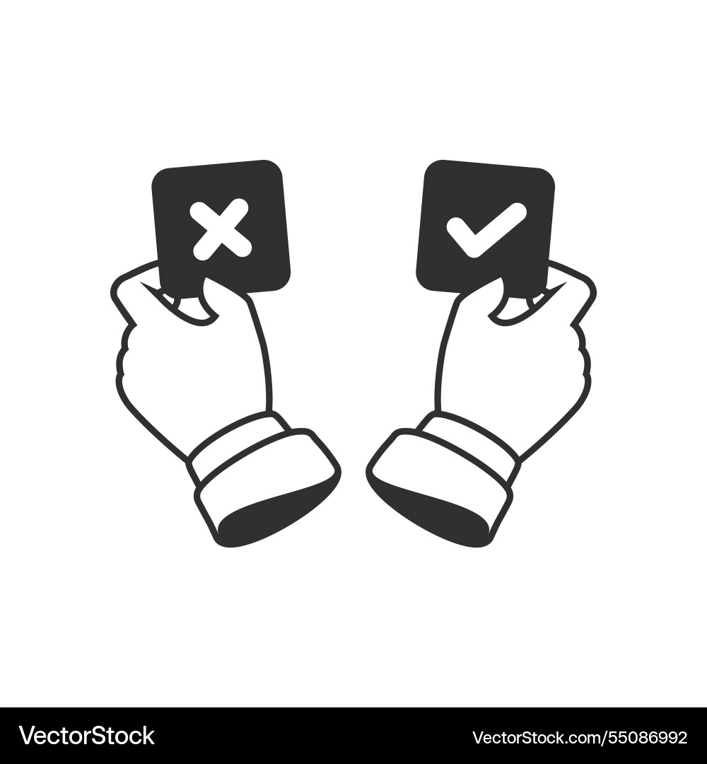 Hands pointing vote yes or no sign simple check Hands pointing vote yes or no sign simple check vector image