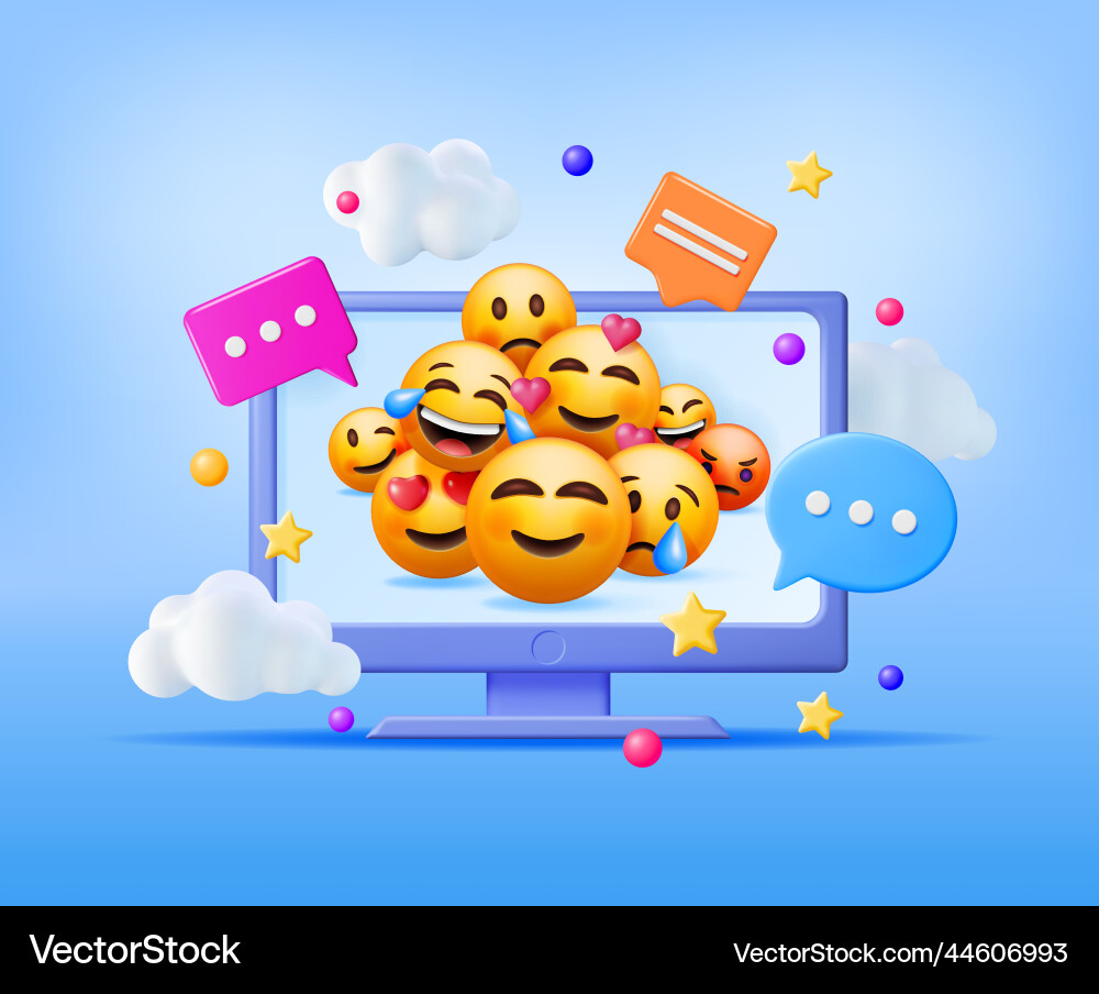 3d set of emoticons in computer 3d set of emoticons in computer Vector Image