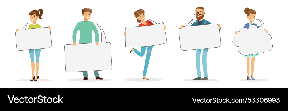 People characters holding empty speech bubble People characters holding empty speech bubble vector image