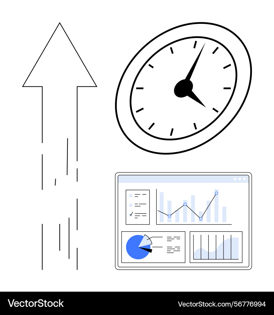Growth arrow clock and analytics dashboard Growth arrow clock and analytics dashboard vector image