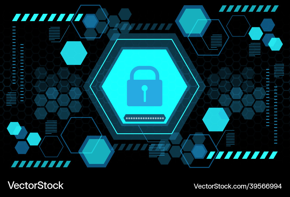 Hexagonal Blue Cyber Security Display vector image