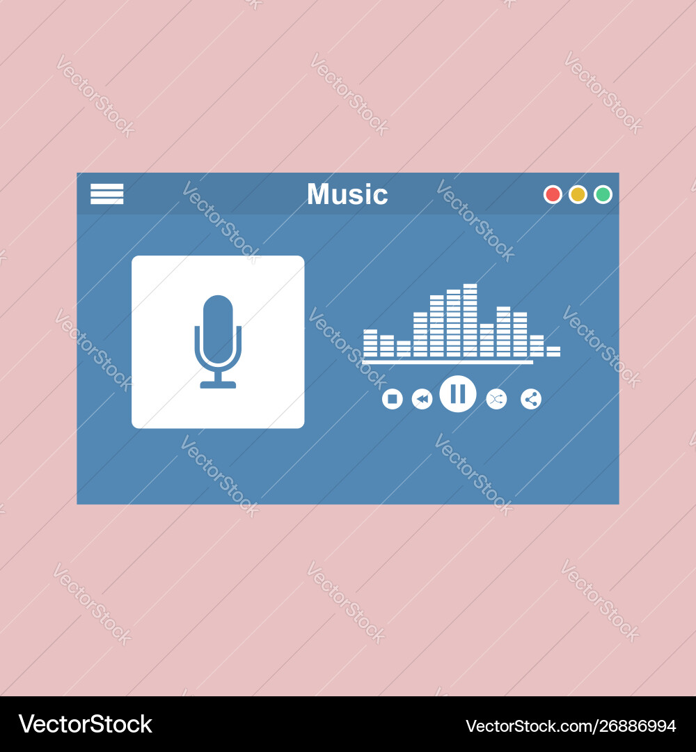 Media player application app template with flat Media player application app template with flat vector image