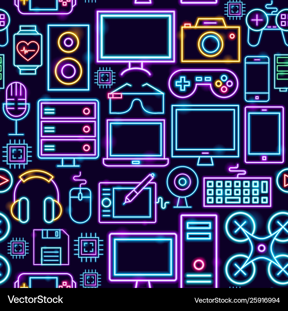 Neon Tech Pattern - Retro Electronics Vector Image