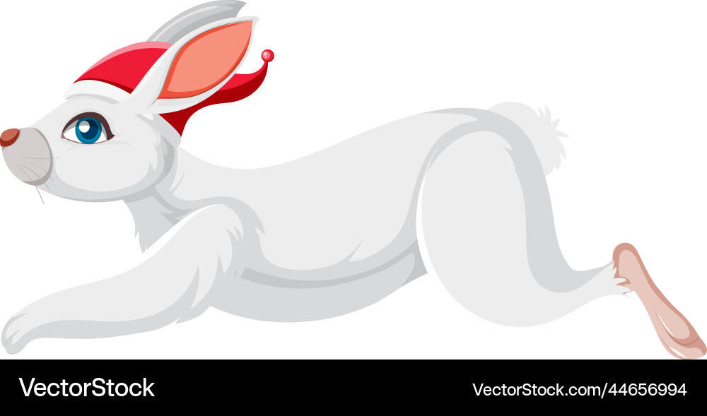 White Rabbit with Red Hat - Side View Vector Image