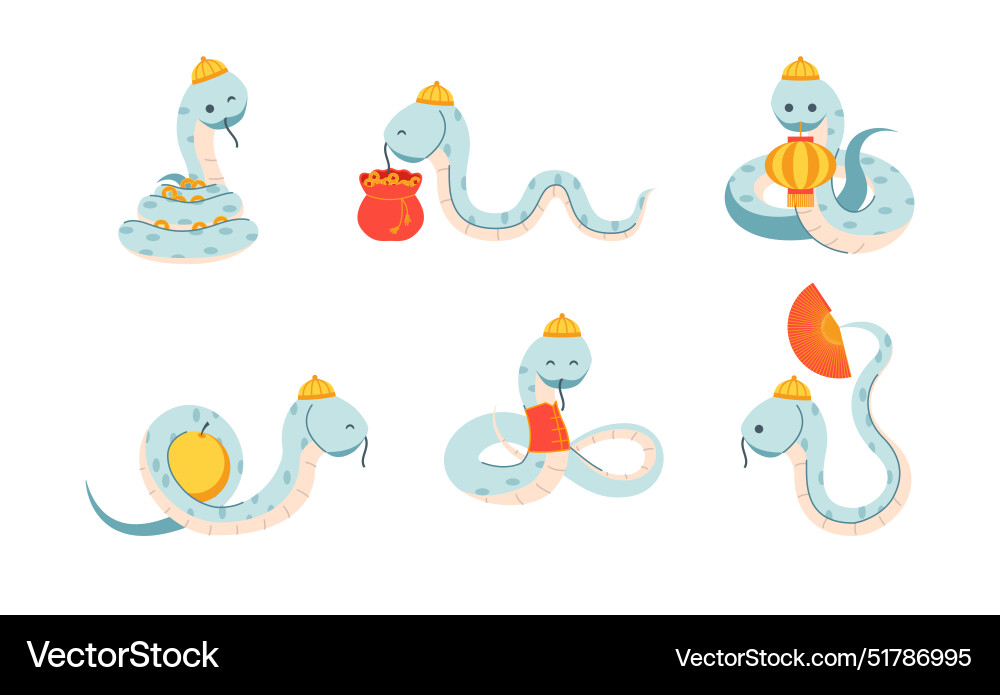 Cartoon color different cute funny snakes set Cartoon color different cute funny snakes set vector image
