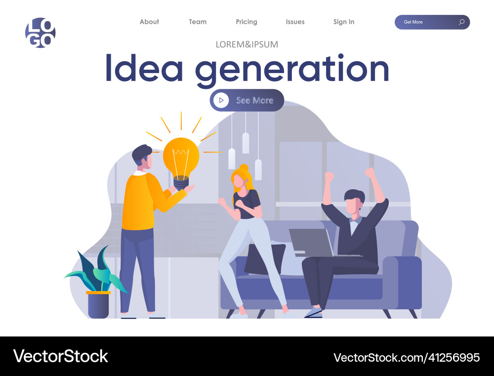 Idea generation landing page with header students Idea generation landing page with header students vector image