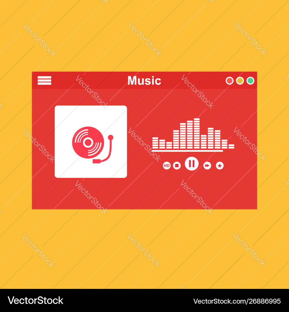 Media player application app template with flat Media player application app template with flat vector image