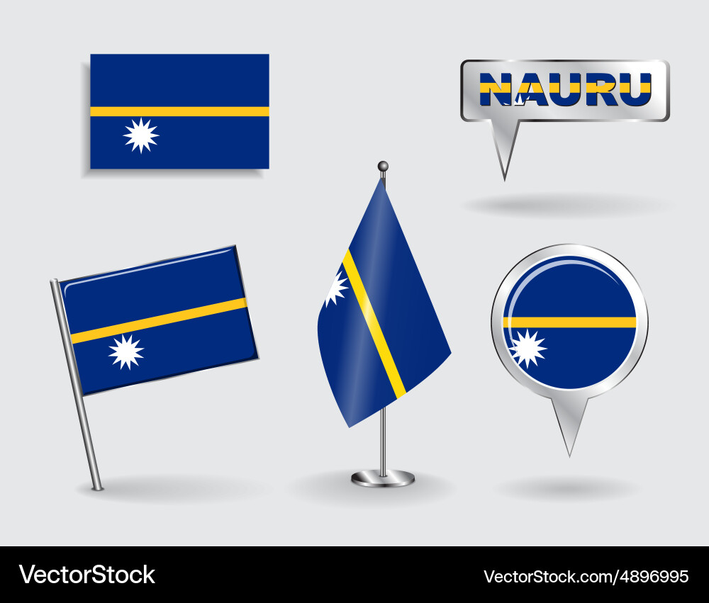 Set of nauru pin icon and map pointer flags Vector Image