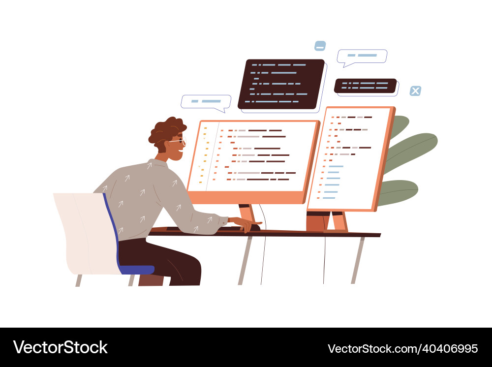 Software developer work with program code Software developer work with program code vector image