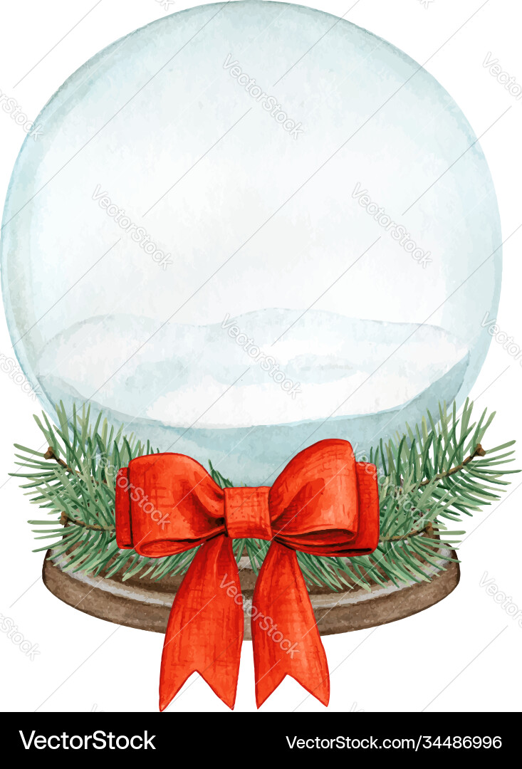Aquarell leeren Kristall Schneeball mit rotem Bogen Aquarell leeren Kristall Schneeball mit rotem Bogen vektorbild