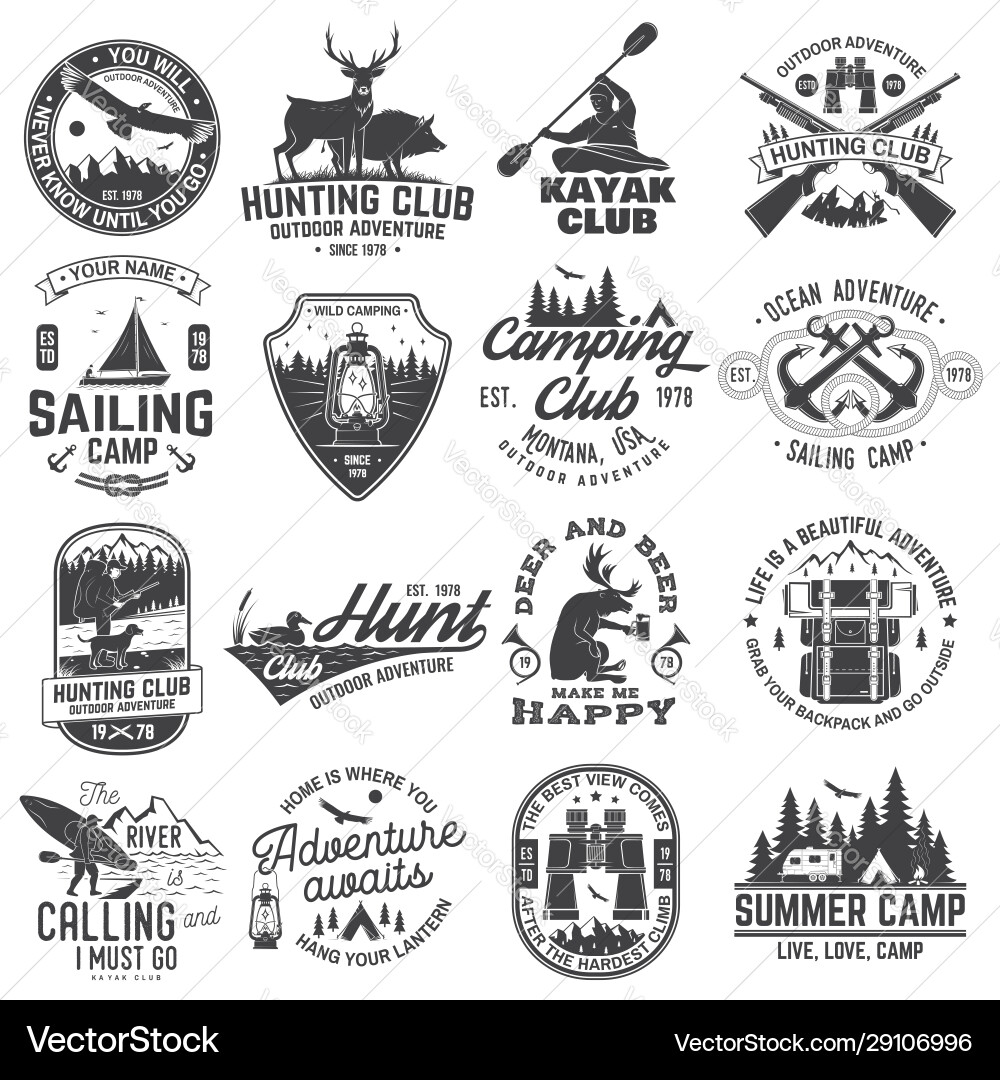 Camp Sailing & Hunting Badges Vector Image